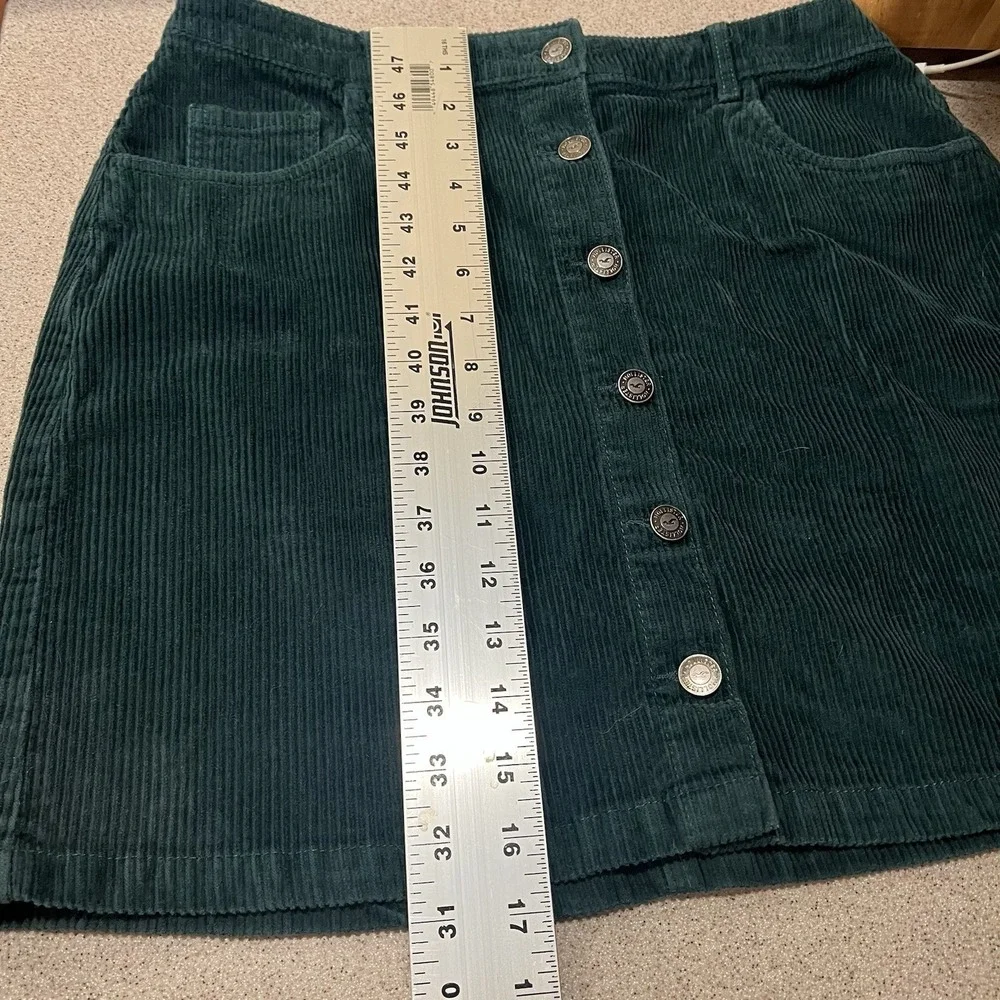 Hollister Preppy Mini‎ Skirt L Academia Ultra High-Rise Green Corduroy Button Up
